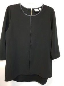 Chicos Collection  Black 3/4 Sleeve  Ribbon trim  Top Size 0  tunic hi-lo